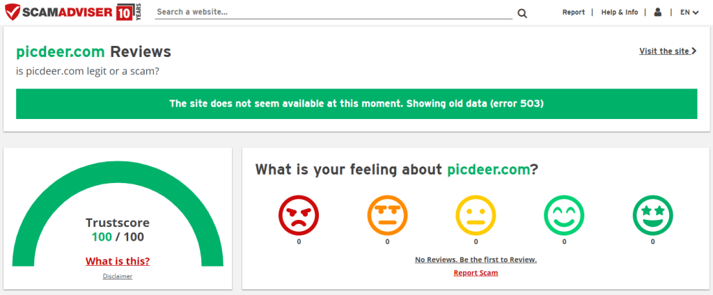Scam adviser reviews Picdeer.com