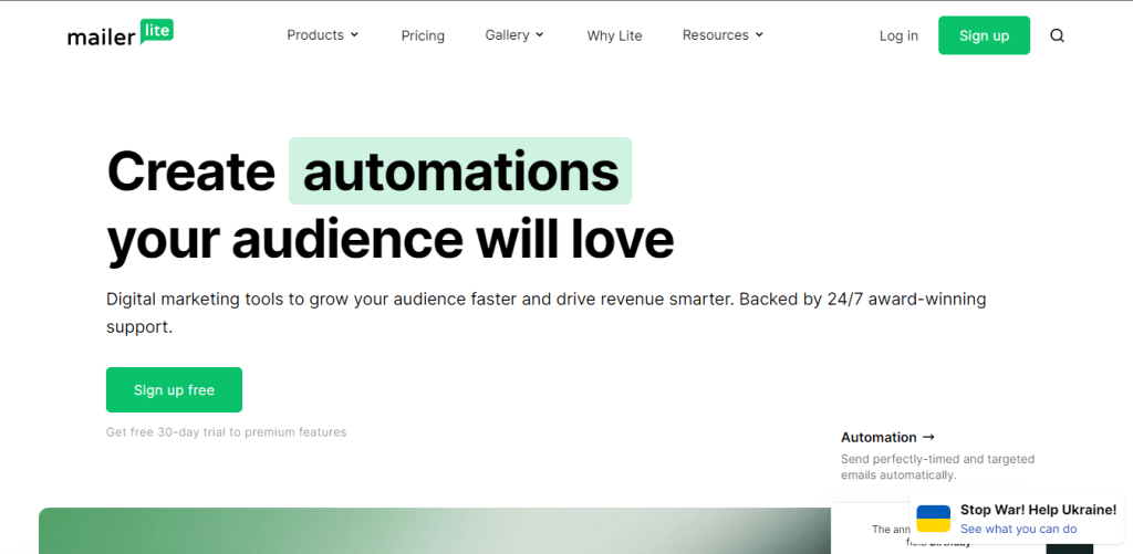 Email Marketing MailerLite landing page