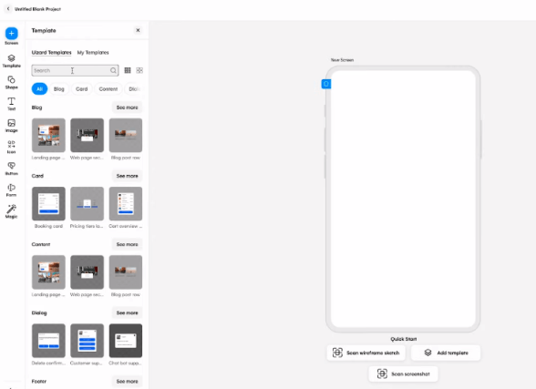 UiZard New Project Creation