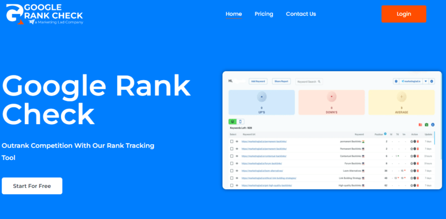 Homepage of Google Rank Checker
